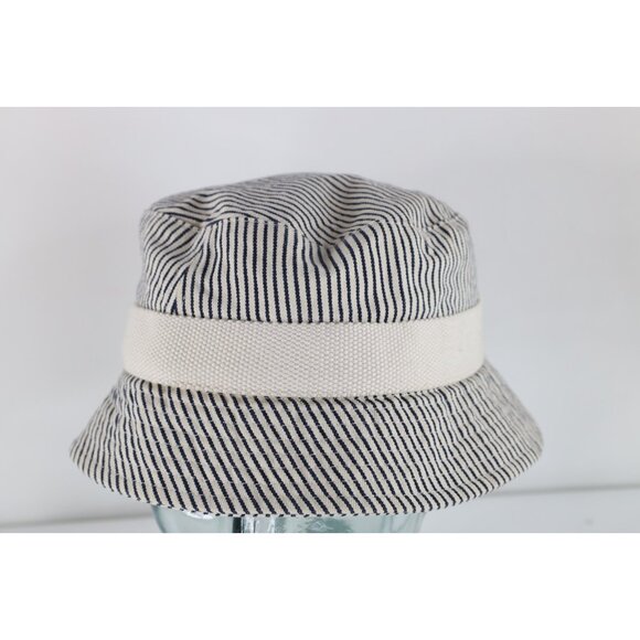 Vintage Y2K 2003 Gap Suede Trim Hickory Striped Canvas Bucket Hat Sun Cap M/L - Picture 1 of 10